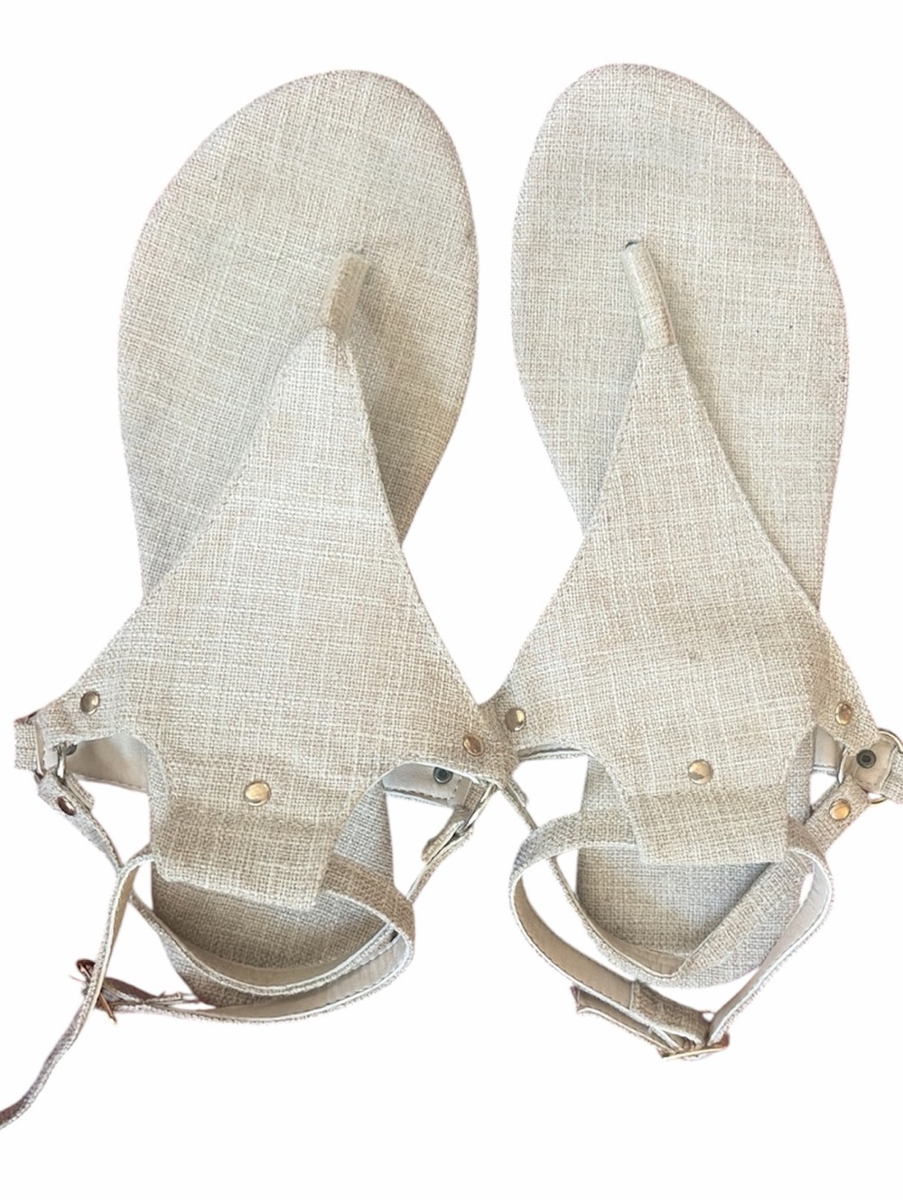 Neutral Linen Look Women's Toe-Post Sandals
